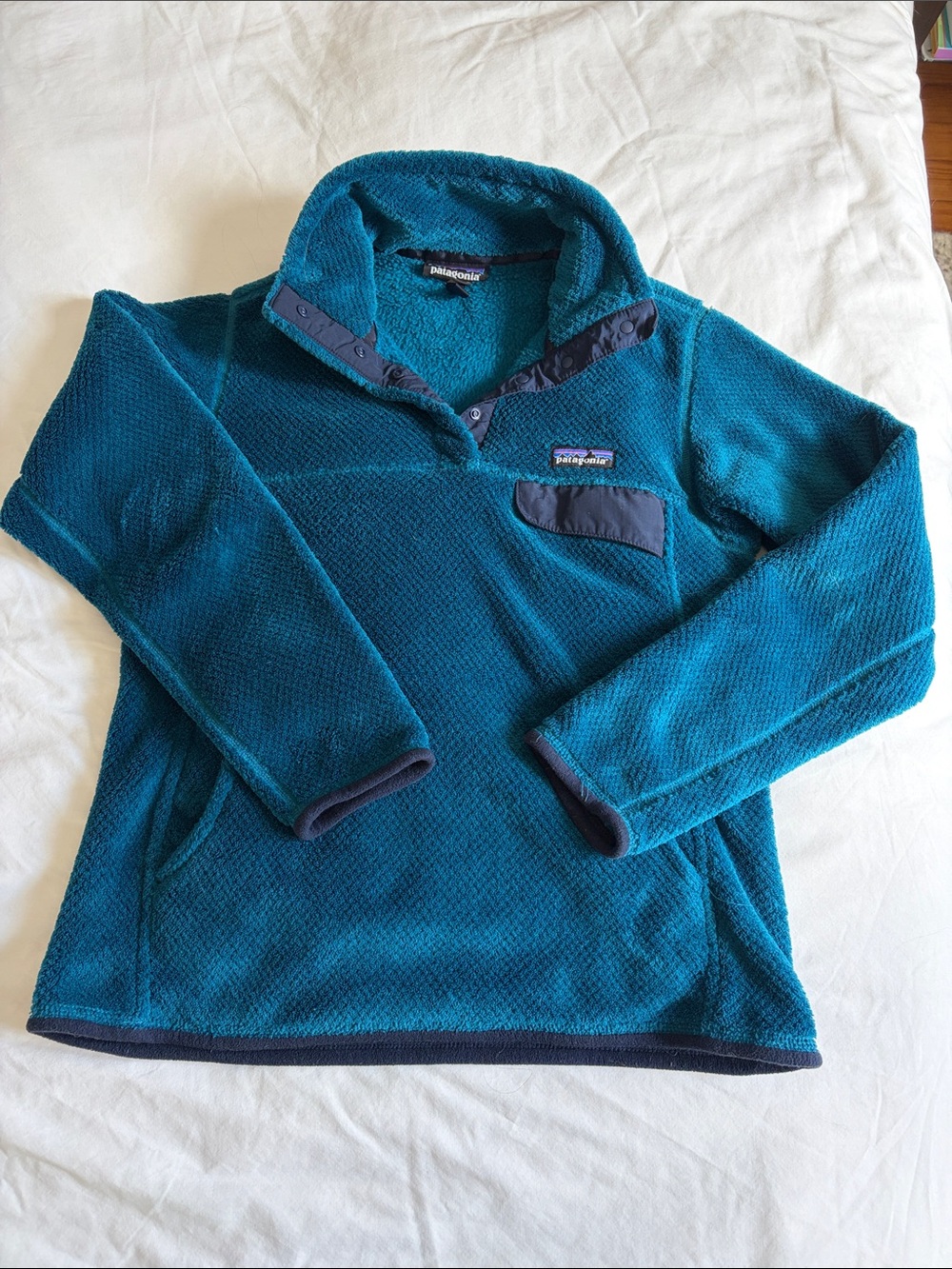 Patagonia Teal and Navy Retool Snap-Button Fleece Pullover